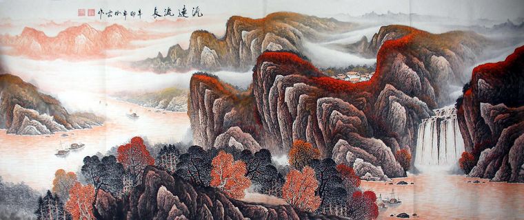 國畫瀑布山水